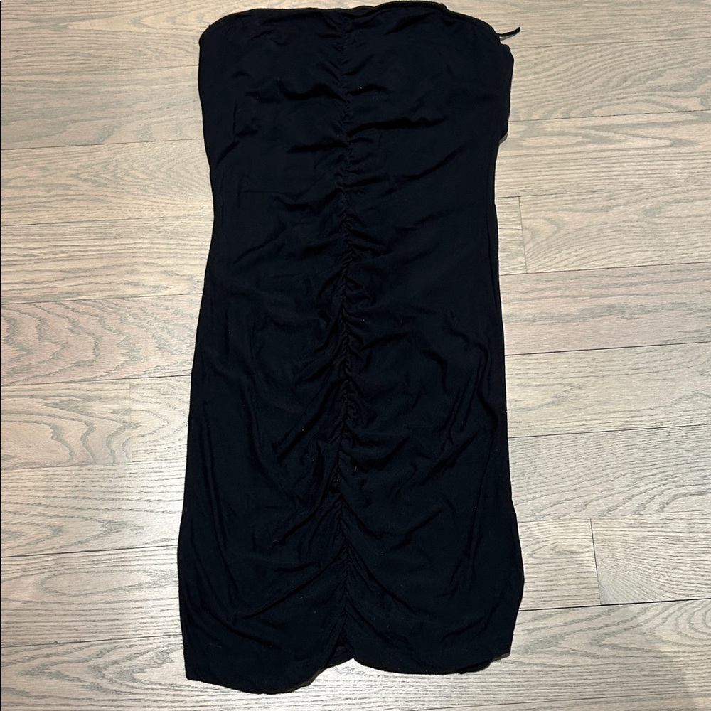 Garage Strapless Black Ruched Bodycon Dress